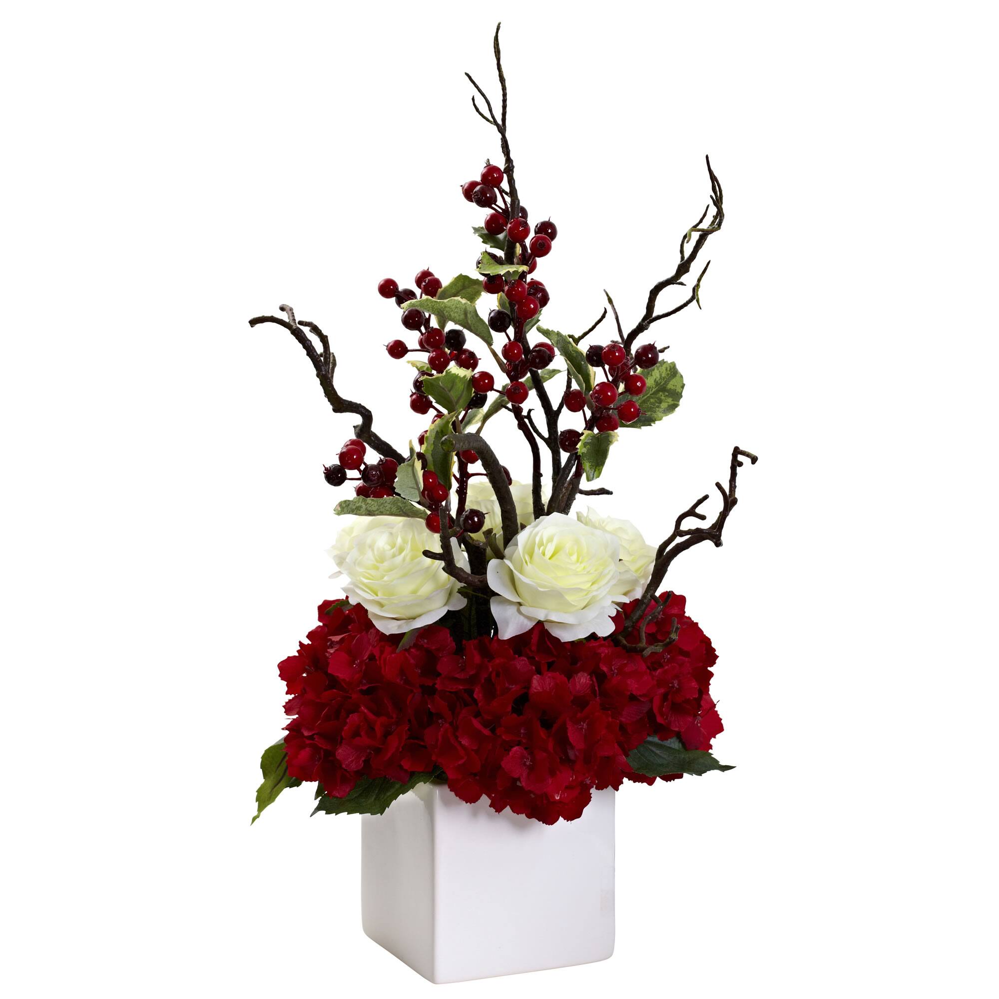 24" Potted Hydrangea, Rose & Berry Arrangement
